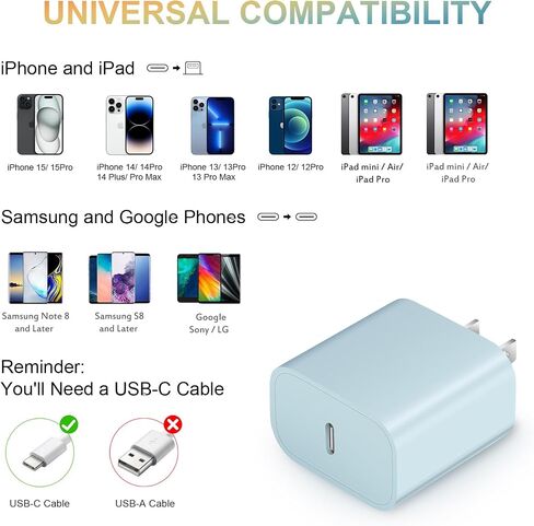 شاحن USB C لهاتف iPhone 15 كتلة شاحن [2 حزمة] شاحن حائط USB C 20 وات PD محول طاقة لهاتف iPhone 15/14/13/12/11، Xs/X، iPad، Samsung، Google-Pink in Kuwait