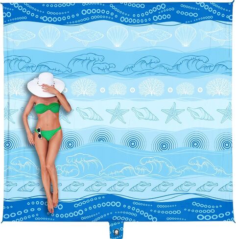 WEKAPO Beach Blanket Waterproof Sandproof Oversized - 11 Ft X 9 Ft Large Sand Free Beach Mat with Stakes, Essentials for Outdoor Beach, Picnic, Travel (Sea Turtle, 11 X 9 FT (1~10 Person)) in Saudi Arabia
