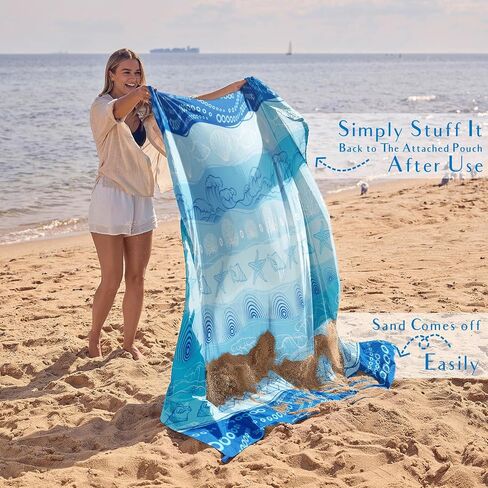 WEKAPO Beach Blanket Waterproof Sandproof Oversized - 11 Ft X 9 Ft Large Sand Free Beach Mat with Stakes, Essentials for Outdoor Beach, Picnic, Travel (Sea Turtle, 11 X 9 FT (1~10 Person)) in Saudi Arabia