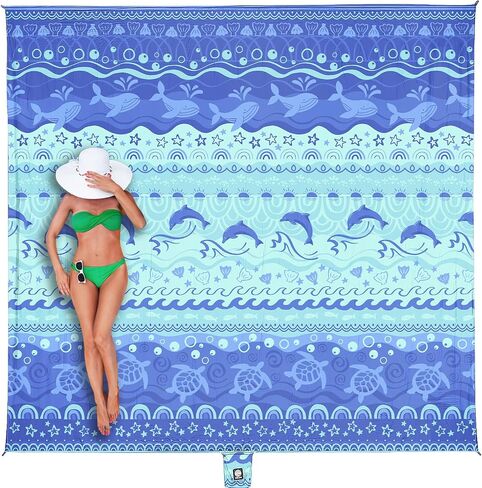 WEKAPO Beach Blanket Waterproof Sandproof Oversized - 11 Ft X 9 Ft Large Sand Free Beach Mat with Stakes, Essentials for Outdoor Beach, Picnic, Travel (Sea Turtle, 11 X 9 FT (1~10 Person)) in Saudi Arabia