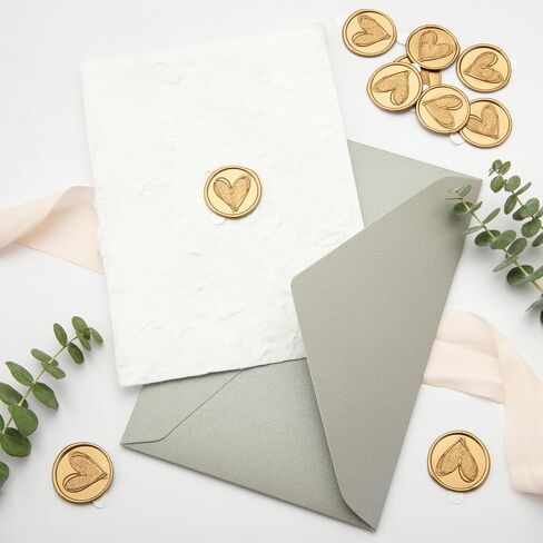 50 Pcs Wax Seal Stickers Antique Gold Frosted Heart Envelope Seal Stickers for Wedding/Bithday/Baby Shower/Thanksgiving/Invatation/Bussiness Envelope Sticker in Saudi Arabia
