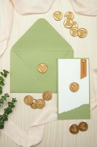 50 Pcs Wax Seal Stickers Antique Gold Frosted Heart Envelope Seal Stickers for Wedding/Bithday/Baby Shower/Thanksgiving/Invatation/Bussiness Envelope Sticker in Saudi Arabia