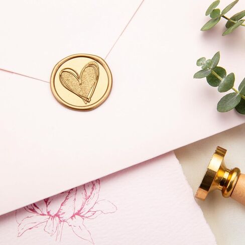 50 Pcs Wax Seal Stickers Antique Gold Frosted Heart Envelope Seal Stickers for Wedding/Bithday/Baby Shower/Thanksgiving/Invatation/Bussiness Envelope Sticker in Saudi Arabia
