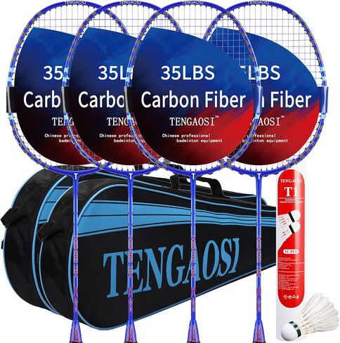 Badminton Rackets Set of 4 with Duck Feather Badminton Shuttlecocks, Badminton Set for Indoor or Outdoor Backyards Gym,Lightweight Badminton Rackets 4 Pack for Badminton Club in Saudi Arabia