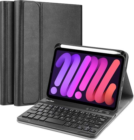 حافظة لوحة المفاتيح لجهاز iPad Mini 6 2021، حافظات غطاء حماية للوحة المفاتيح اللاسلكية قابلة للفصل لجهاز iPad Mini 6 2021 مقاس 8.3 بوصة - أسود in Saudi Arabia