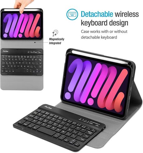 حافظة لوحة المفاتيح لجهاز iPad Mini 6 2021، حافظات غطاء حماية للوحة المفاتيح اللاسلكية قابلة للفصل لجهاز iPad Mini 6 2021 مقاس 8.3 بوصة - أسود in Saudi Arabia