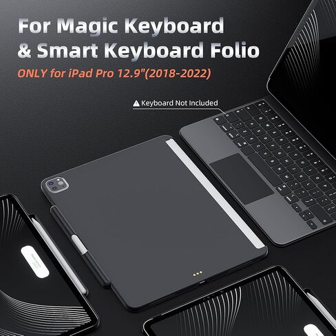 حافظة Mytrix iPad Pro مقاس 12.9 بوصة متوافقة مع لوحة المفاتيح السحرية ولوحة المفاتيح الذكية، غطاء مغناطيسي نحيف مع حامل أقلام لجهاز iPad Pro 12.9 بوصة الجيل الثالث إلى السادس (لوحة المفاتيح غير متضمنة) - أسود in Kuwait