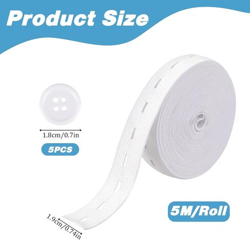Flat Sewing Band with Buttonholes,3/4 Inch Elastic Band String Strap Cord High Elasticity Knit Fabric Bands Spool Pant Waist Tightener for Clothing,Wig,Belt,DIY Craft Sewing Supplies (Black,5.5 Yards) in Saudi Arabia