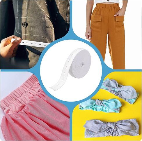 Flat Sewing Band with Buttonholes,3/4 Inch Elastic Band String Strap Cord High Elasticity Knit Fabric Bands Spool Pant Waist Tightener for Clothing,Wig,Belt,DIY Craft Sewing Supplies (Black,5.5 Yards) in Saudi Arabia