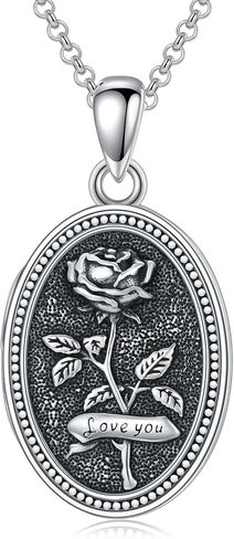 ارتفع المنجد قلادة للنساء الاسترليني الفضة المنجد خمر، الصورة المنجد قلادة البيضاوي روز قلادة مجوهرات هدايا لعيد ميلاد عيد الميلاد عيد الأم in Kuwait