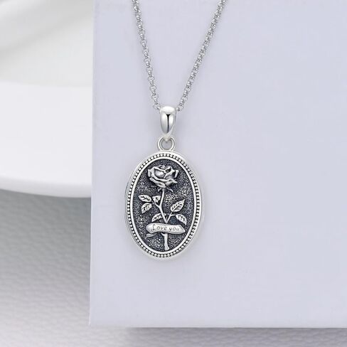 ارتفع المنجد قلادة للنساء الاسترليني الفضة المنجد خمر، الصورة المنجد قلادة البيضاوي روز قلادة مجوهرات هدايا لعيد ميلاد عيد الميلاد عيد الأم in Kuwait