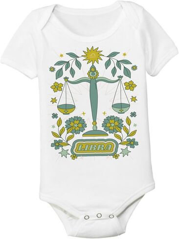Astrology Zodiac Sign Symbol Boho Vibe Baby Child Youth Kids Graphic Tee Celestial Astrological Birthday Horoscope Tshirt Boys Girls Unisex Sun Moon Stars (Libra, 12-18 Month Baby Bodysuit) in Saudi Arabia