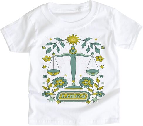 Astrology Zodiac Sign Symbol Boho Vibe Baby Child Youth Kids Graphic Tee Celestial Astrological Birthday Horoscope Tshirt Boys Girls Unisex Sun Moon Stars (Libra, 12-18 Month Baby Bodysuit) in Saudi Arabia
