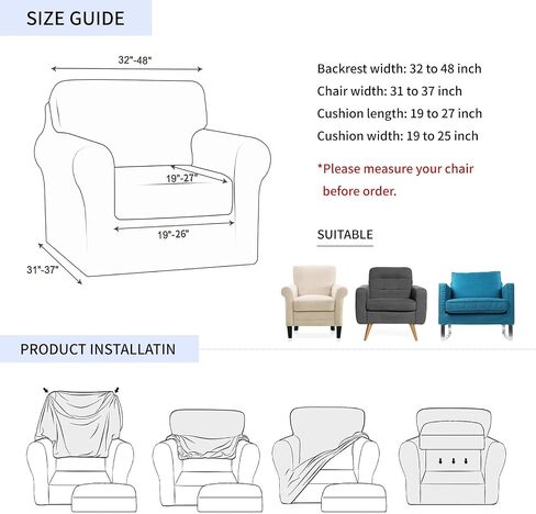 Armchair Slipcover 2 Piece, Diamond Grid Stretch Chair Covers with Separate Cushion Cover, Washable Sofa Cover Furniture Protector for Living Room (Diamond Grid) in Saudi Arabia