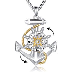 مرساة قلادة مع البوصلة الدوارة S925 فضة مرساة القلائد للرجال بحري مجوهرات هدايا للرجال النساء in Kuwait