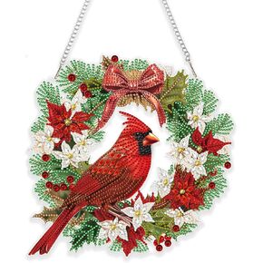 Eiflow Christmas Diamond Art Hanging Kit for Adult, DIY Acrylic Diamonds Painting Ornament Double Sided Pendant Board Kit(Cardinal Bird) in Kuwait