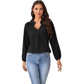 بلوزات نسائية أنيقة كاجوال برقبة على شكل حرف V وأزرار للأسفل، خالية من التجاعيد وأكمام طويلة، قمصان عمل in Kuwait