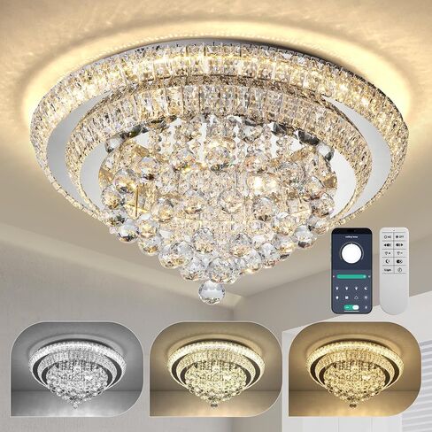 cocostar 24 "الثريات الكريستالية، فلوش جبل الثريا أدى ضوء السقف، الثريات الكريستال الحديثة قطرة المطر لغرفة الطعام، غرفة المعيشة، غرفة نوم in Kuwait