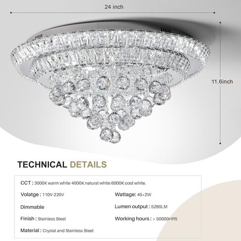 cocostar 24 "الثريات الكريستالية، فلوش جبل الثريا أدى ضوء السقف، الثريات الكريستال الحديثة قطرة المطر لغرفة الطعام، غرفة المعيشة، غرفة نوم in Kuwait