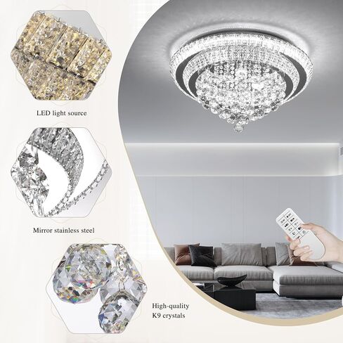 cocostar 24 "الثريات الكريستالية، فلوش جبل الثريا أدى ضوء السقف، الثريات الكريستال الحديثة قطرة المطر لغرفة الطعام، غرفة المعيشة، غرفة نوم in Kuwait