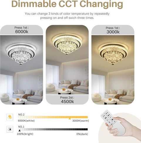 cocostar 24 "الثريات الكريستالية، فلوش جبل الثريا أدى ضوء السقف، الثريات الكريستال الحديثة قطرة المطر لغرفة الطعام، غرفة المعيشة، غرفة نوم in Kuwait