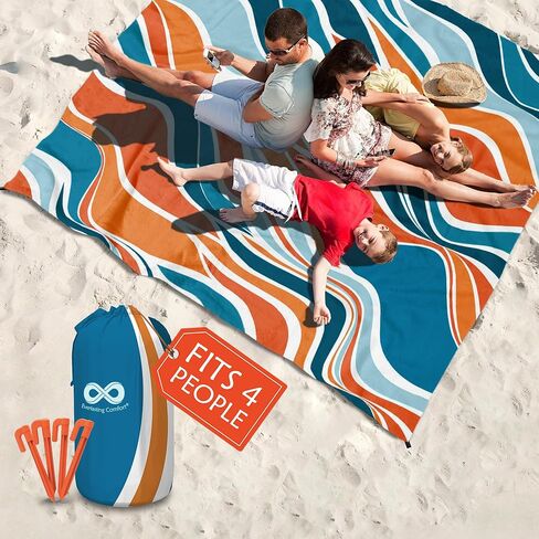 Everlasting Comfort Beach Blanket Waterproof Sandproof - Large Oversized Beach Mat for 10 People w/Stakes, Storage Bag - Beach Accessories for Family, Picnic, Concert, Travel in Kuwait