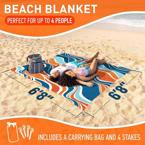 Everlasting Comfort Beach Blanket Waterproof Sandproof - Large Oversized Beach Mat for 10 People w/Stakes, Storage Bag - Beach Accessories for Family, Picnic, Concert, Travel in Kuwait