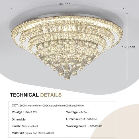cocostar 24 "الثريات الكريستالية، فلوش جبل الثريا أدى ضوء السقف، الثريات الكريستال الحديثة قطرة المطر لغرفة الطعام، غرفة المعيشة، غرفة نوم in Kuwait