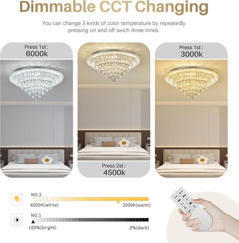 cocostar 24 "الثريات الكريستالية، فلوش جبل الثريا أدى ضوء السقف، الثريات الكريستال الحديثة قطرة المطر لغرفة الطعام، غرفة المعيشة، غرفة نوم in Kuwait