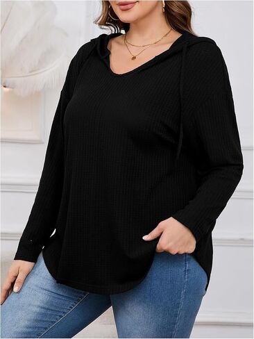 SOLY HUX Women's Plus Size Drawstring Hoodie Dressy Casual Raglan Long Sleeve Knit Sweatshirts in Saudi Arabia