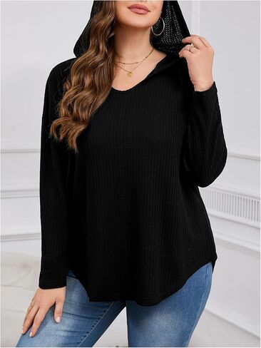 SOLY HUX Women's Plus Size Drawstring Hoodie Dressy Casual Raglan Long Sleeve Knit Sweatshirts in Saudi Arabia