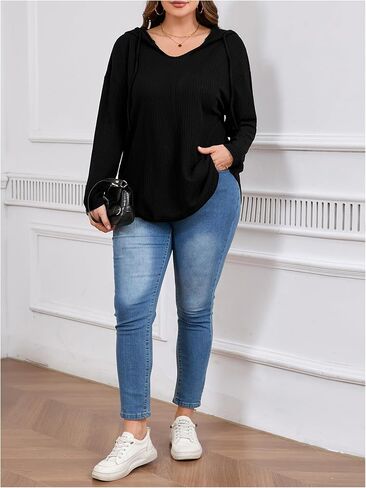 SOLY HUX Women's Plus Size Drawstring Hoodie Dressy Casual Raglan Long Sleeve Knit Sweatshirts in Saudi Arabia