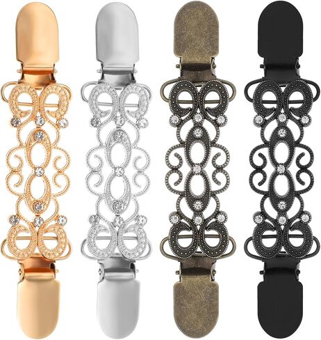 4 Pcs Vintage Sweater Clips, Waist Cinch Clips Alloy Dress Clip Back Cinch Shawl Cardigan Collar Clips with Rhinestones Pant Waist Clothing Tightener for Women in Saudi Arabia