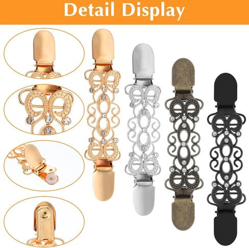 4 Pcs Vintage Sweater Clips, Waist Cinch Clips Alloy Dress Clip Back Cinch Shawl Cardigan Collar Clips with Rhinestones Pant Waist Clothing Tightener for Women in Saudi Arabia