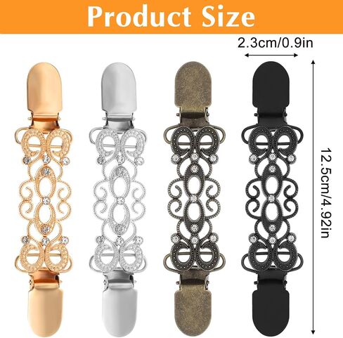 4 Pcs Vintage Sweater Clips, Waist Cinch Clips Alloy Dress Clip Back Cinch Shawl Cardigan Collar Clips with Rhinestones Pant Waist Clothing Tightener for Women in Saudi Arabia
