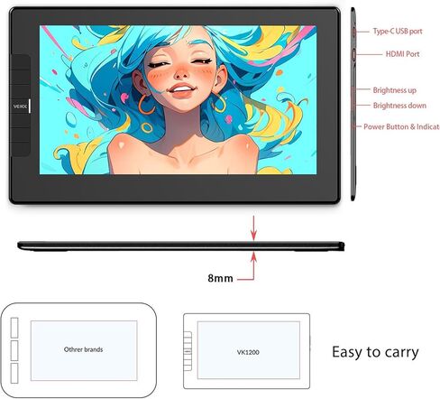 Drawing Tablet with Screen VEIKK VK1200 11.6 inch Full-Laminated Drawing Monitor with 6 Shortcut Keys and 8192 Levels Battery Free Stylus Pen, for PC/Mac/Linux/Windows(120% sRGB) in Kuwait