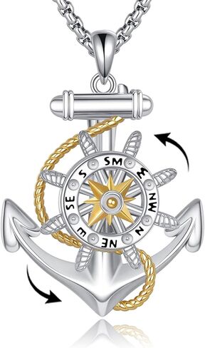 مرساة قلادة مع البوصلة الدوارة S925 فضة مرساة القلائد للرجال بحري مجوهرات هدايا للرجال النساء in Kuwait