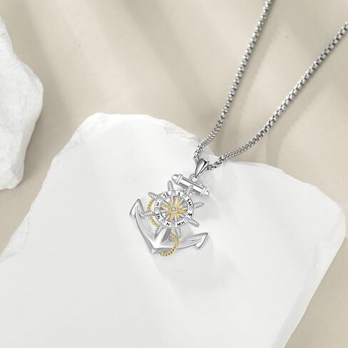 مرساة قلادة مع البوصلة الدوارة S925 فضة مرساة القلائد للرجال بحري مجوهرات هدايا للرجال النساء in Kuwait