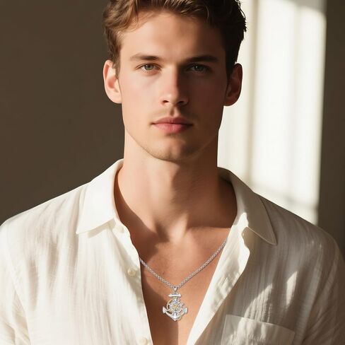 مرساة قلادة مع البوصلة الدوارة S925 فضة مرساة القلائد للرجال بحري مجوهرات هدايا للرجال النساء in Kuwait