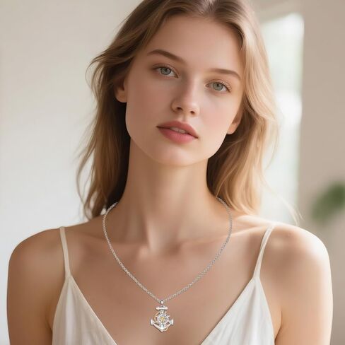 مرساة قلادة مع البوصلة الدوارة S925 فضة مرساة القلائد للرجال بحري مجوهرات هدايا للرجال النساء in Kuwait