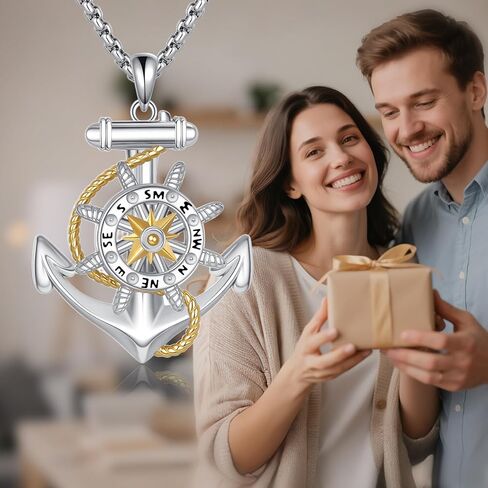 مرساة قلادة مع البوصلة الدوارة S925 فضة مرساة القلائد للرجال بحري مجوهرات هدايا للرجال النساء in Kuwait