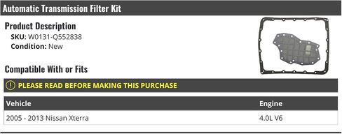 Automatic Transmission Filter Kit - Compatible with 2005-2013 Nissan Xterra 4.0L V6 in Saudi Arabia