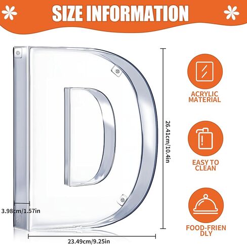 Magnetic Acrylic Letter D Charcuterie Box with Lid, 10" Reusable Acrylic Fillable Letter Charcuterie Tray Alphabet Form Plate for Birthday Party Decorative Anniversaries Display Fruit Cake(Letter D) in Kuwait