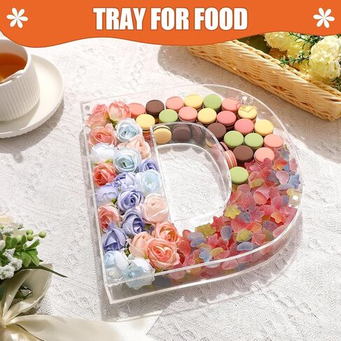 Magnetic Acrylic Letter D Charcuterie Box with Lid, 10" Reusable Acrylic Fillable Letter Charcuterie Tray Alphabet Form Plate for Birthday Party Decorative Anniversaries Display Fruit Cake(Letter D) in Kuwait