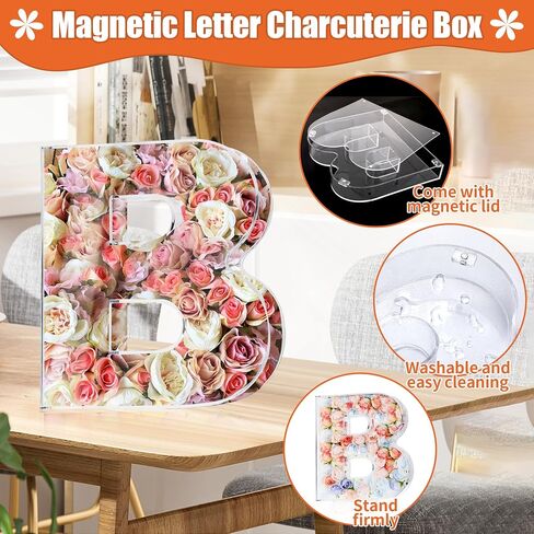 Magnetic Acrylic Letter D Charcuterie Box with Lid, 10" Reusable Acrylic Fillable Letter Charcuterie Tray Alphabet Form Plate for Birthday Party Decorative Anniversaries Display Fruit Cake(Letter D) in Kuwait