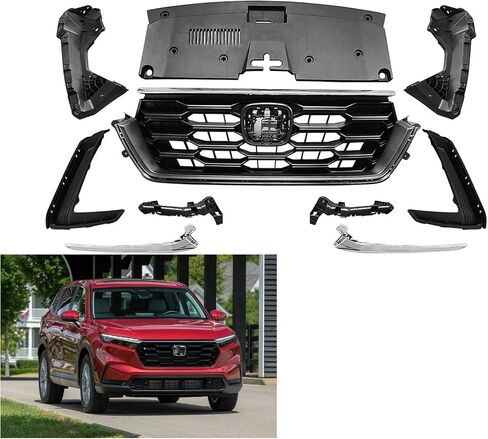 Front Upper Grille & Radiator & Fog Light Cover Kit Fits for 2023-2026 Honda CRV CR-V Honeycomb Style in Saudi Arabia
