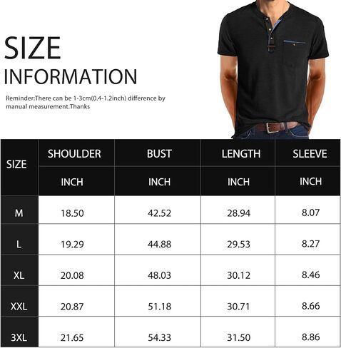 Mens Henley Shirts Short Sleeve Button Cotton T-Shirt with Pocket in Saudi Arabia
