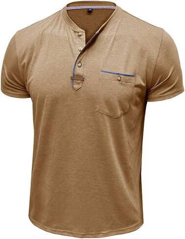 Mens Henley Shirts Short Sleeve Button Cotton T-Shirt with Pocket in Saudi Arabia