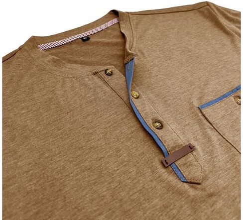 Mens Henley Shirts Short Sleeve Button Cotton T-Shirt with Pocket in Saudi Arabia