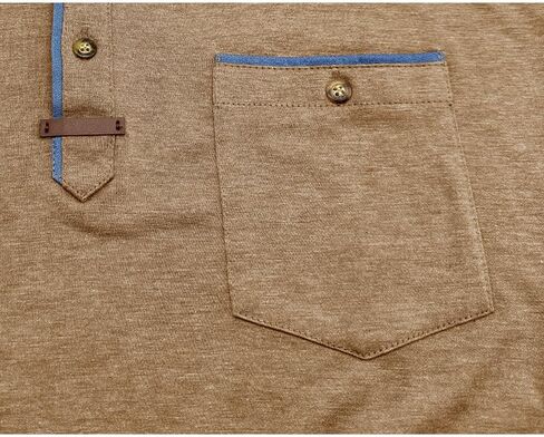Mens Henley Shirts Short Sleeve Button Cotton T-Shirt with Pocket in Saudi Arabia